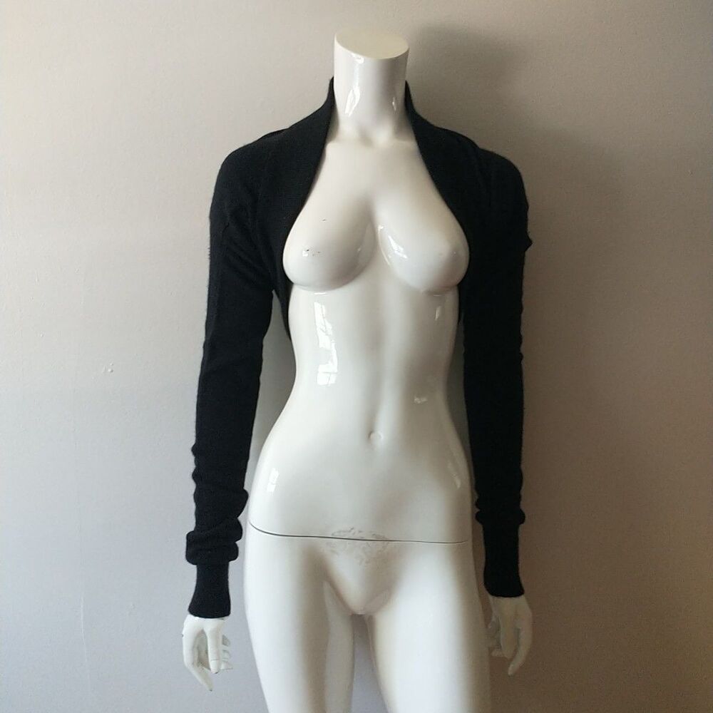 Lutz&Patmos Shrug Cropped Sweater Womens XS/S Black 100% Cashmere Long Sleeve